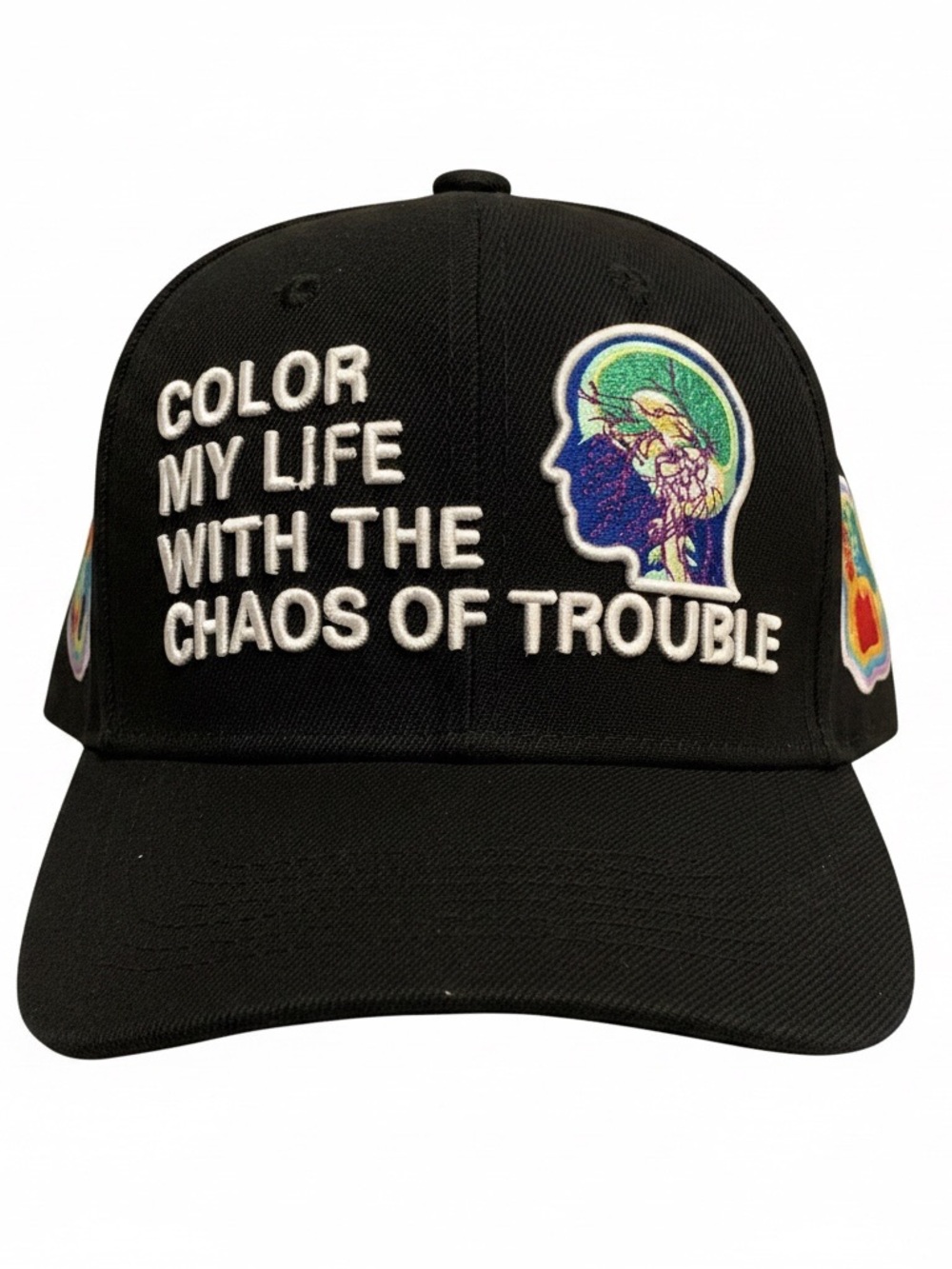 Black Embroidered Slogan Baseball Cap